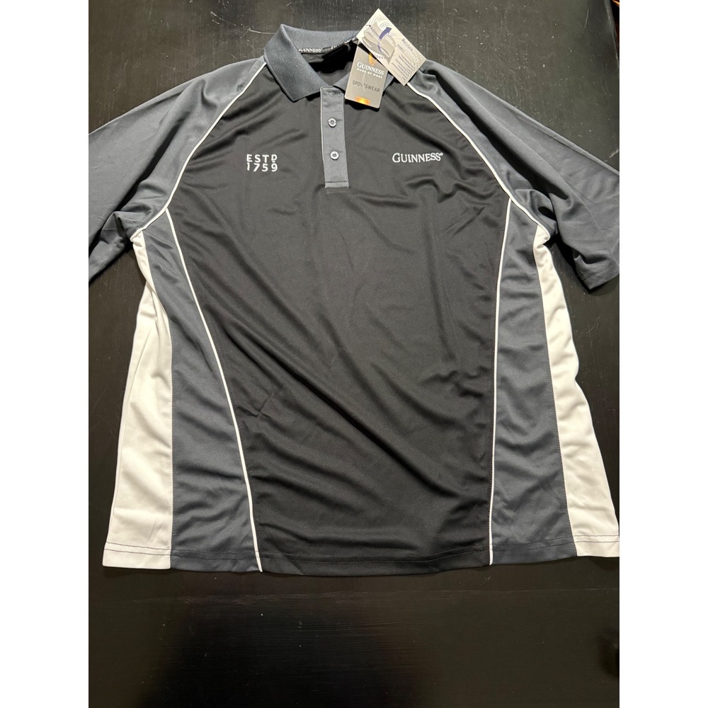Guinness Sportswear Mens Performance Polo Shirt Black Grey ESTD 1759 New